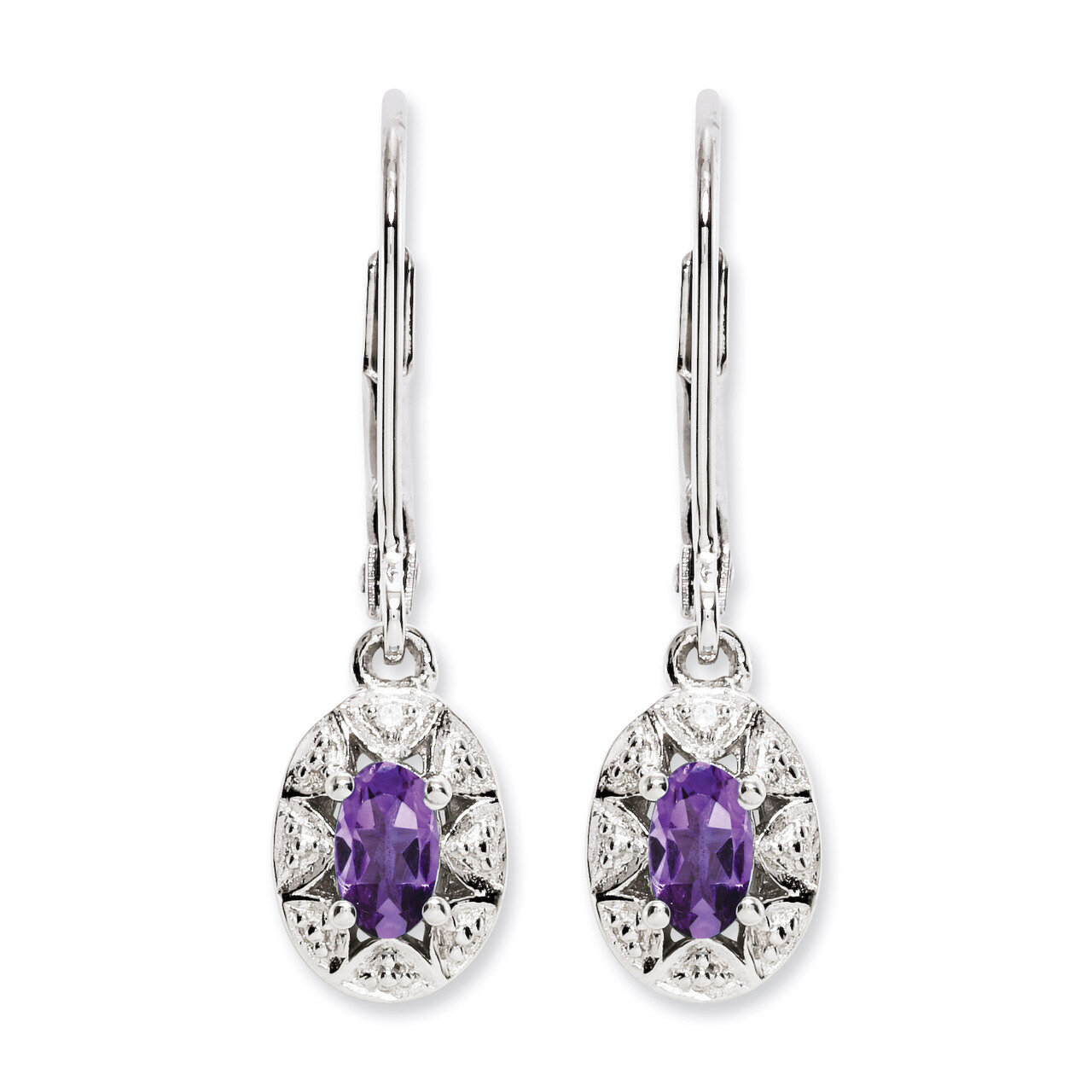 February Amethyst Earrings Sterling Silver Diamond QBE10FEB, MPN: QBE10FEB, 886774187402