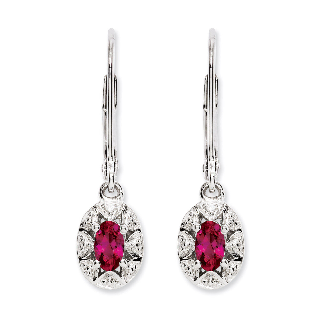 July Created Ruby Earrings Sterling Silver Diamond QBE10JUL, MPN: QBE10JUL, 886774187426
