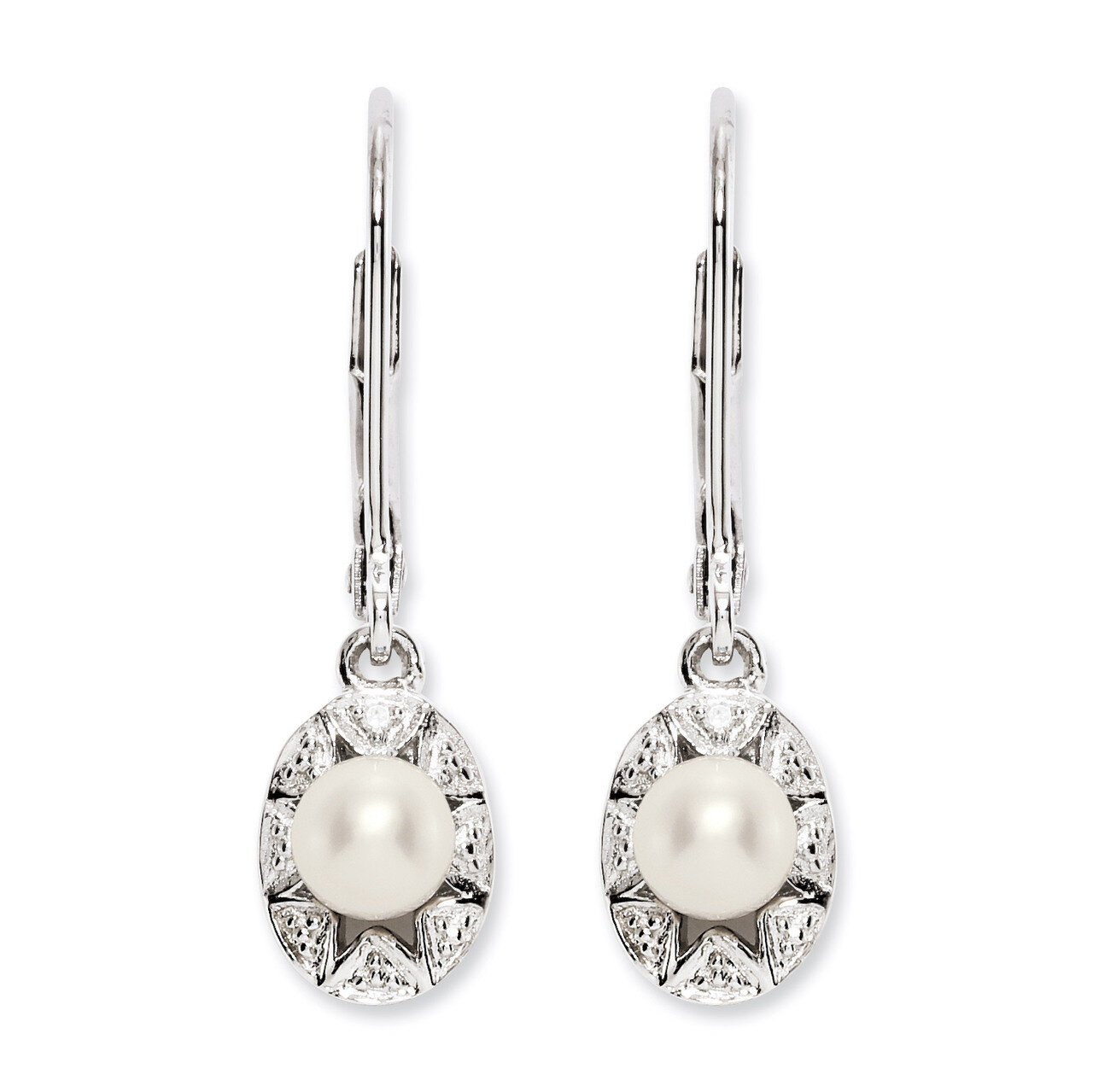 June Pearl Earrings Sterling Silver Diamond QBE10JUN