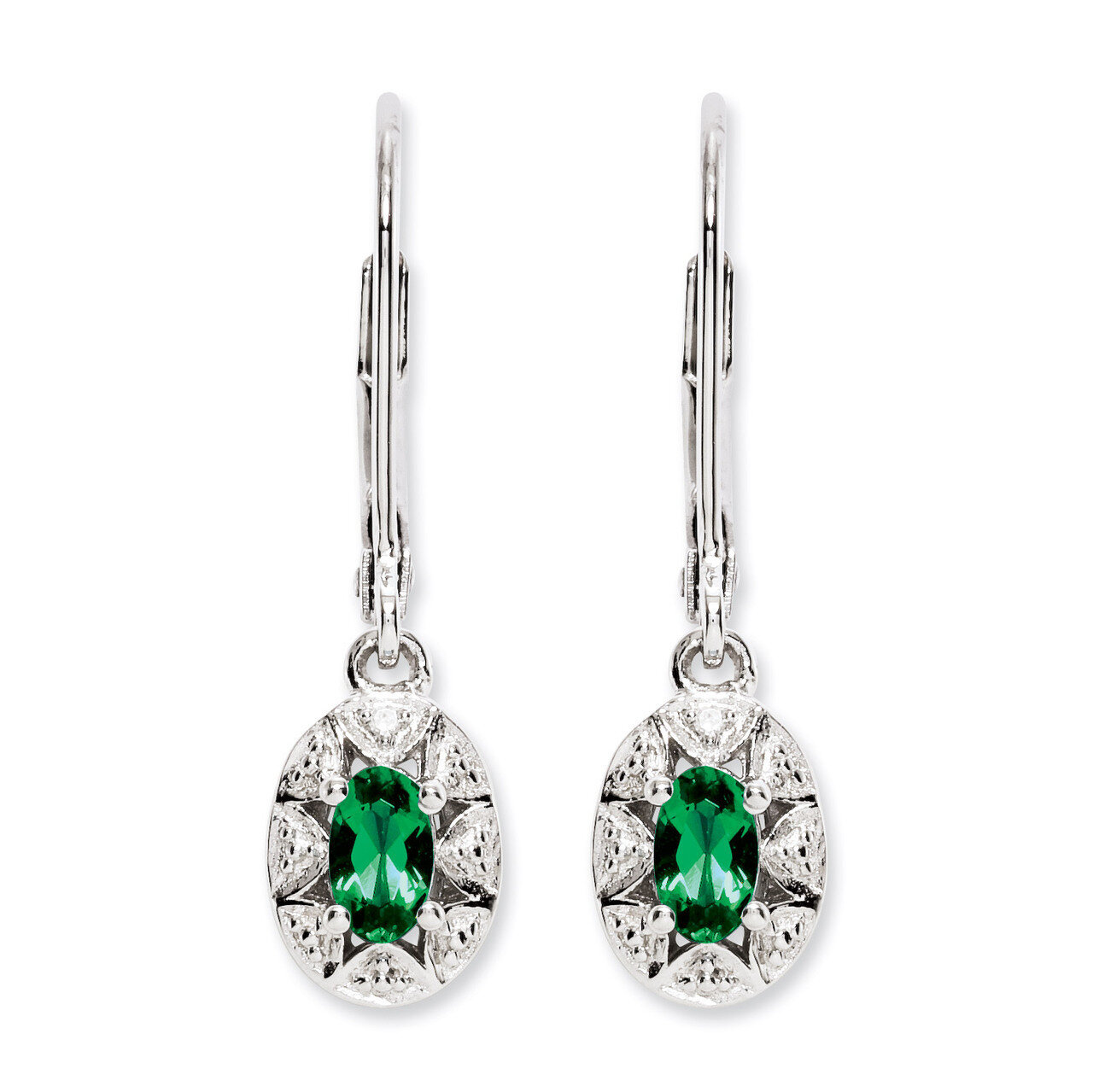 May Created Emerald Earrings Sterling Silver Diamond QBE10MAY, MPN: QBE10MAY, 883957396576