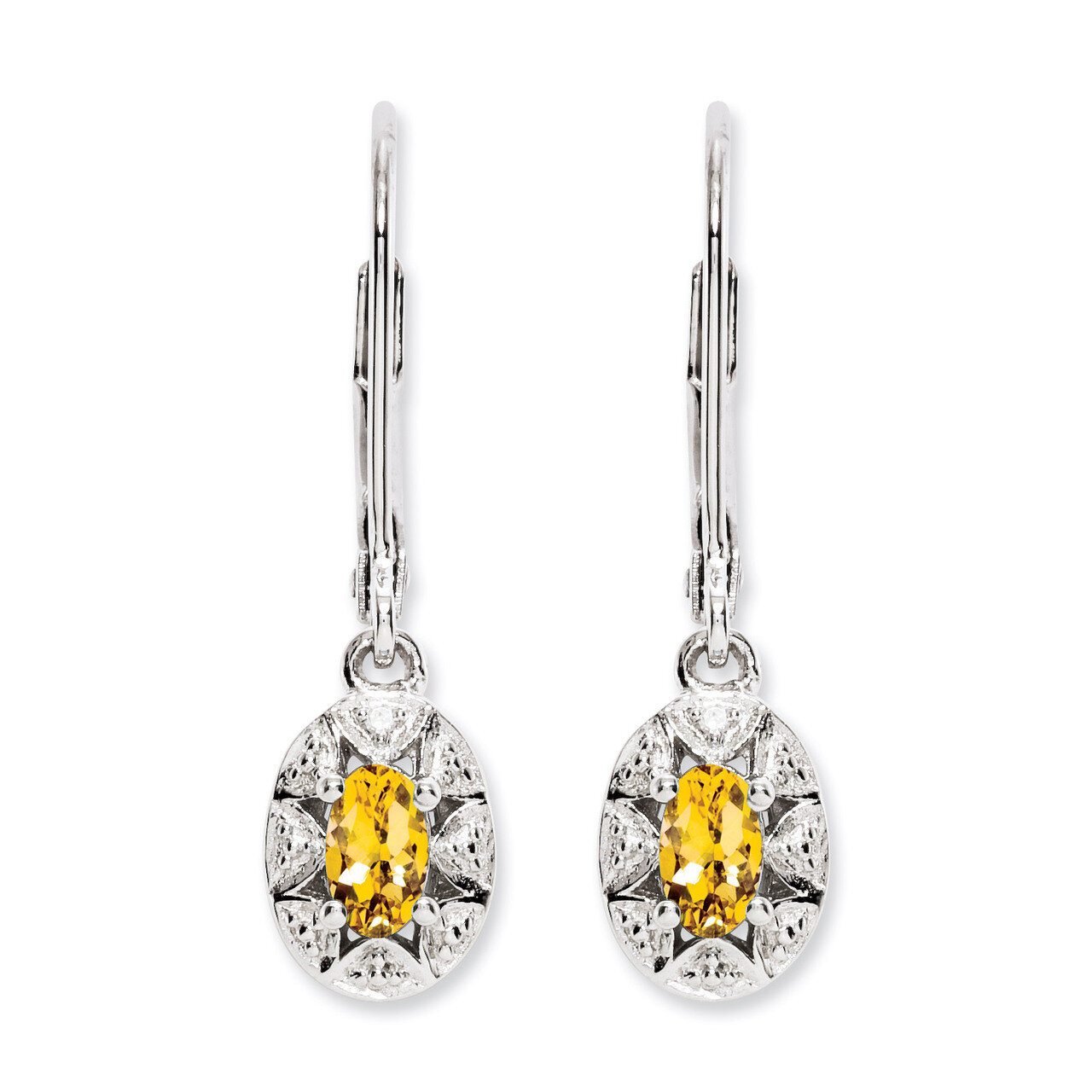 November Citrine Earrings Sterling Silver Diamond QBE10NOV, MPN: QBE10NOV, 886774187433