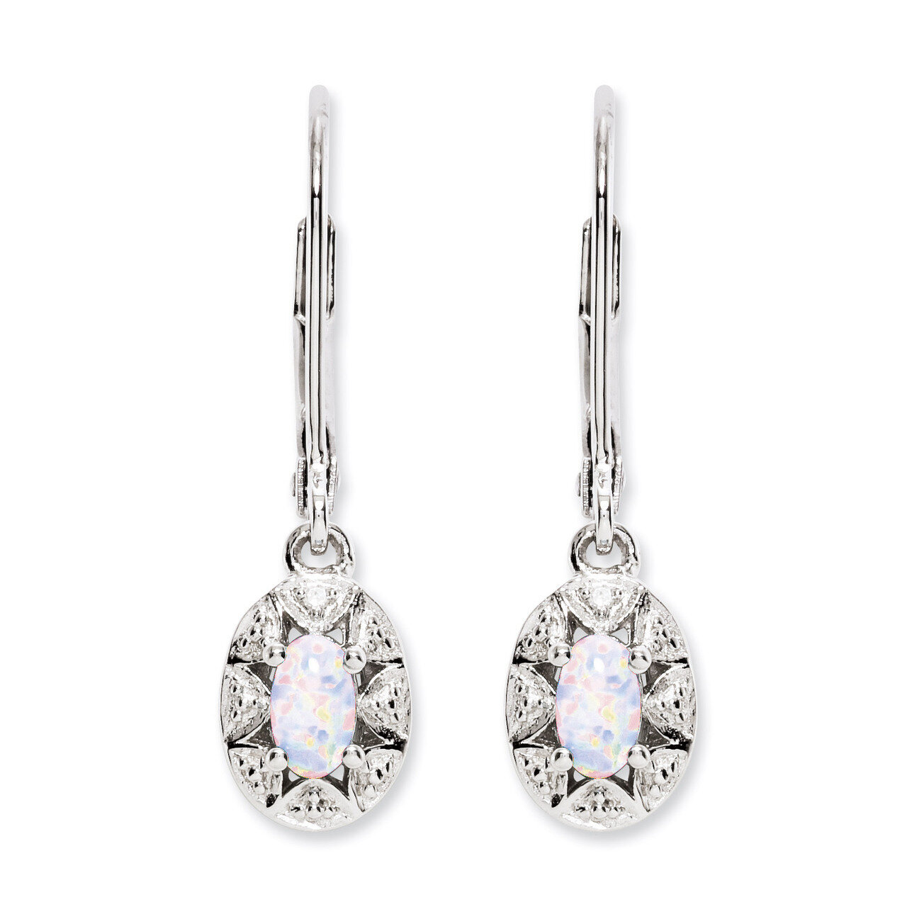 October Created Opal Earrings Sterling Silver Diamond QBE10OCT, MPN: QBE10OCT, 886774187440