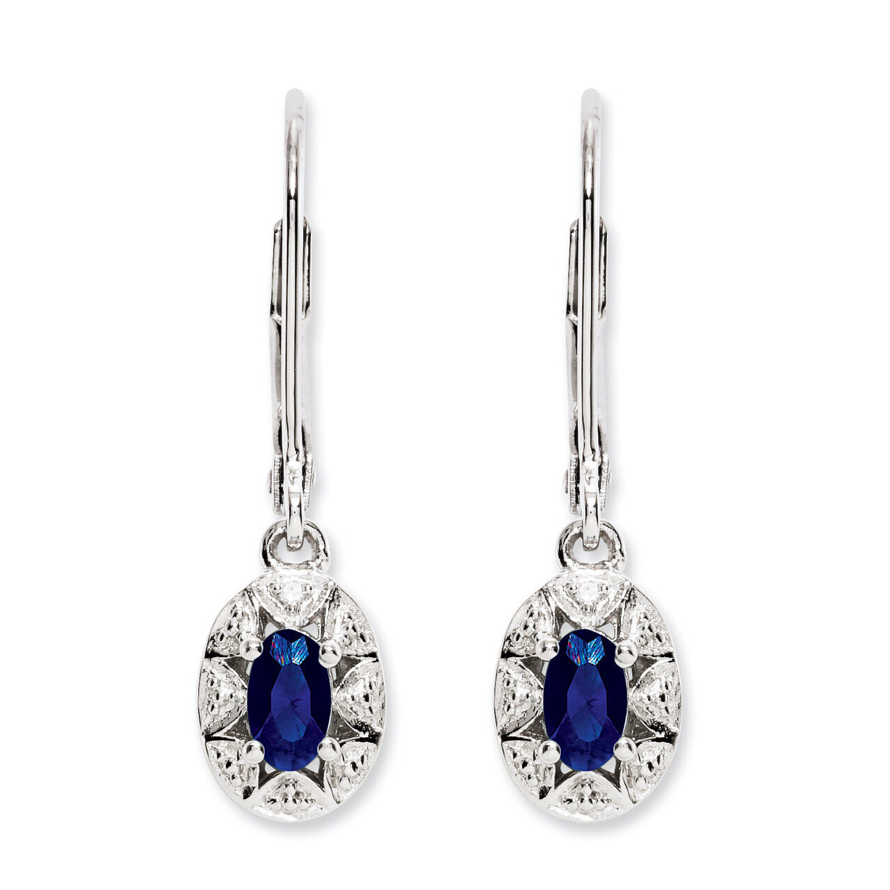 September Created Sapphire Earrings Sterling Silver Diamond QBE10SEP