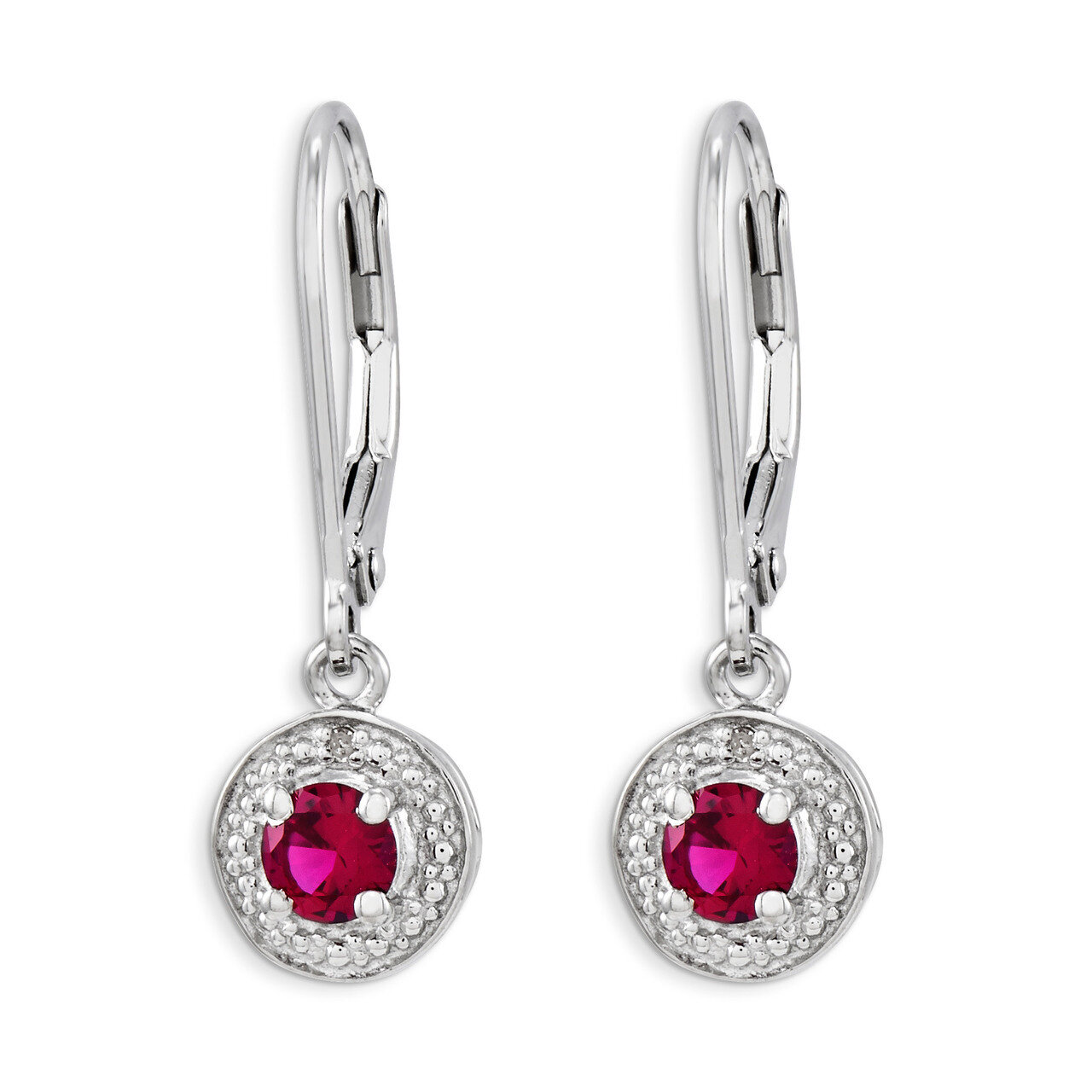 July Created Ruby Earrings Sterling Silver Diamond QBE11JUL, MPN: QBE11JUL, 886774187501
