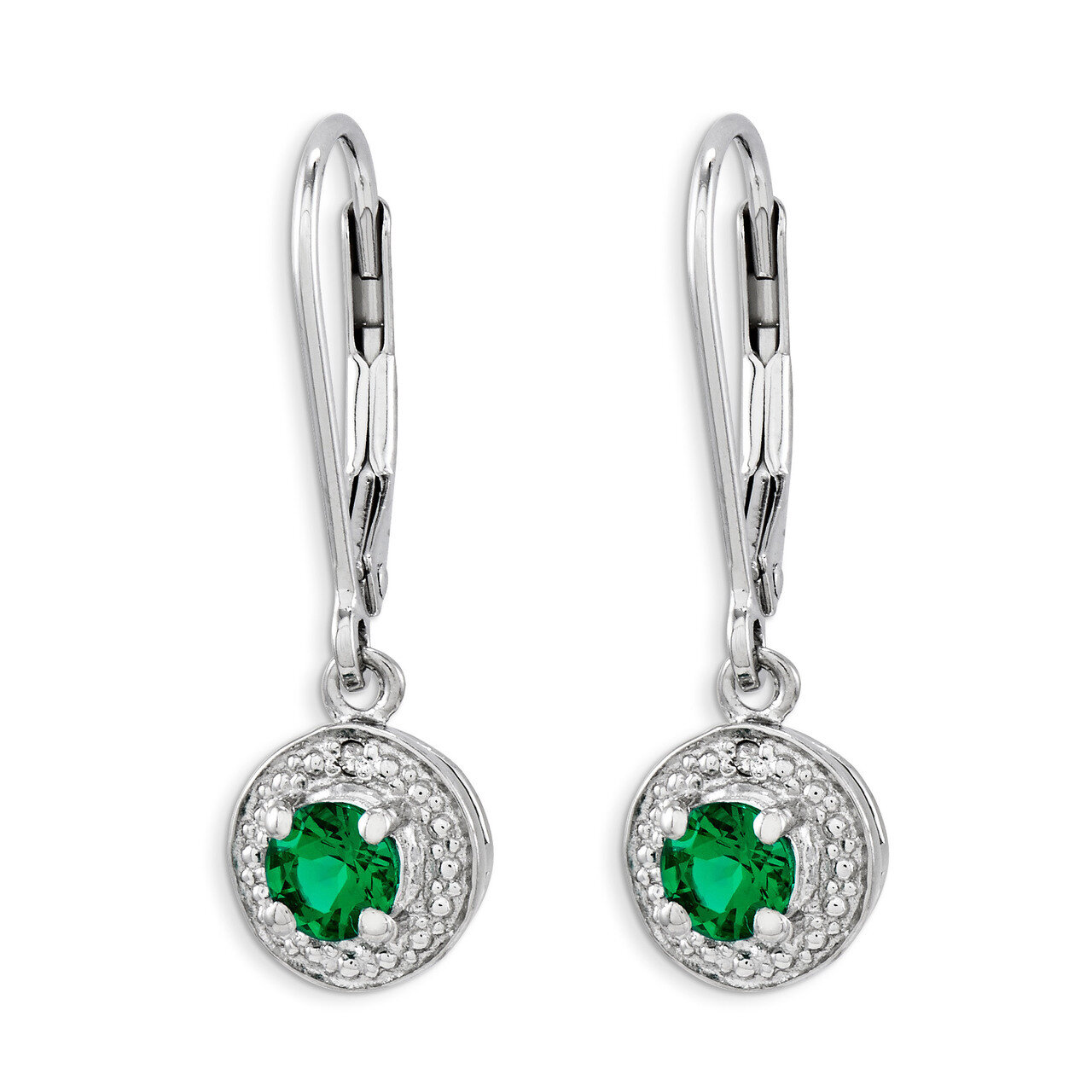 May Created Emerald Earrings Sterling Silver Diamond QBE11MAY, MPN: QBE11MAY, 883957457581