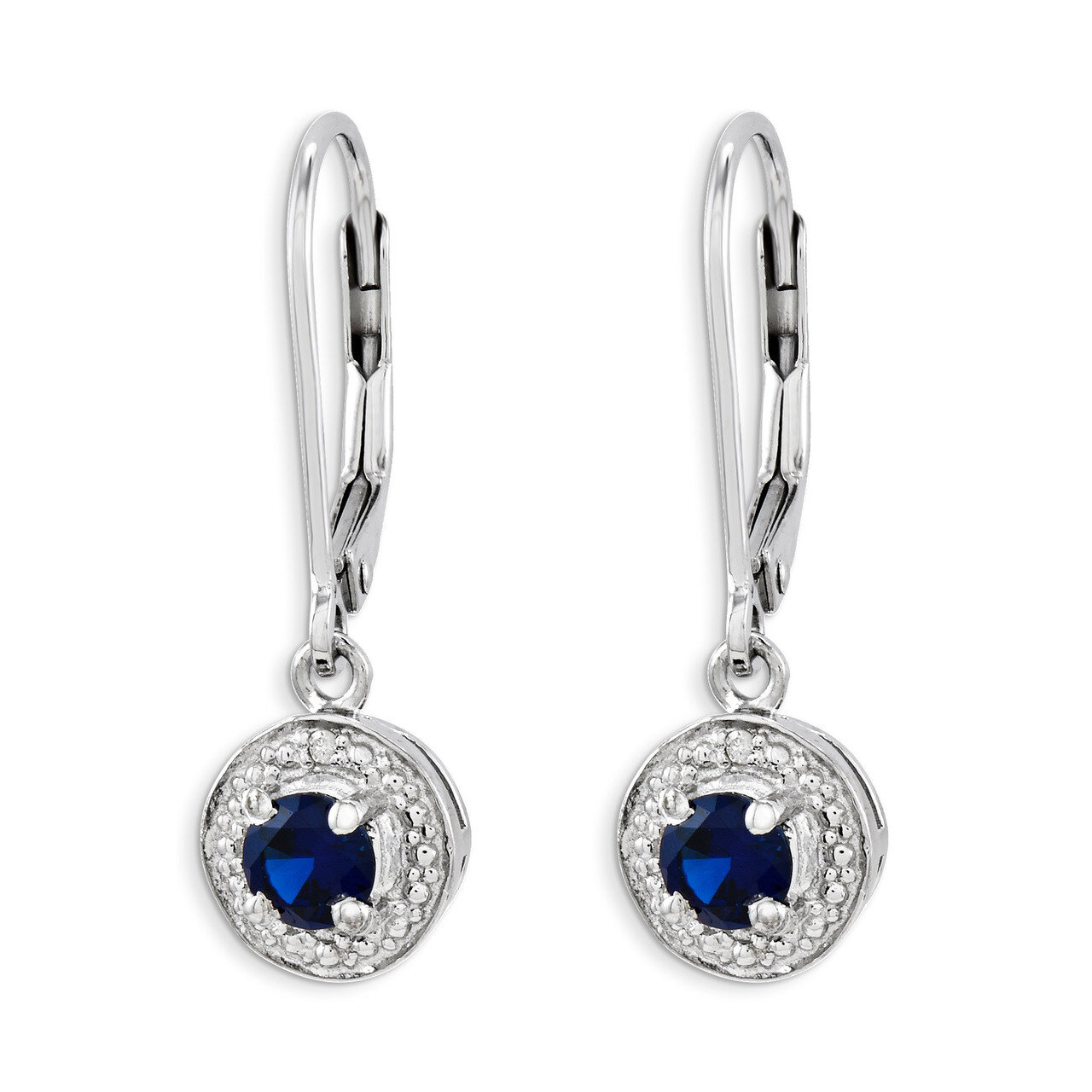 September Created Sapphire Earrings Sterling Silver Diamond QBE11SEP, MPN: QBE11SEP, 883957431321