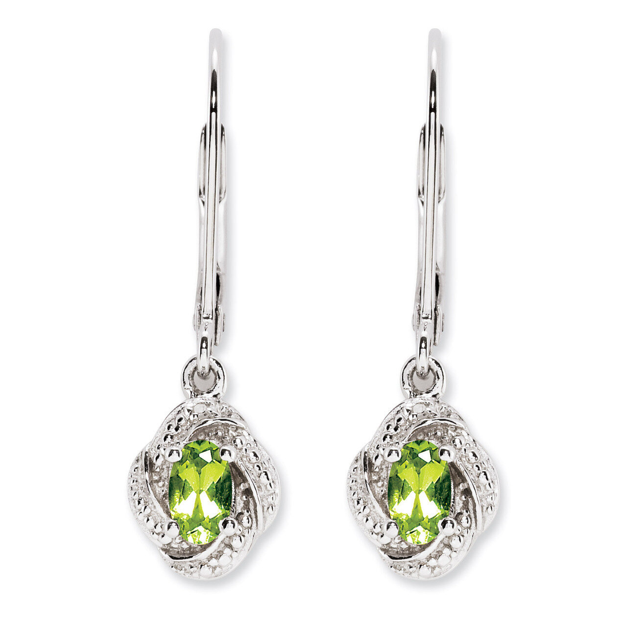 August Peridot Earrings Sterling Silver Diamond QBE12AUG, MPN: QBE12AUG, 886774187549