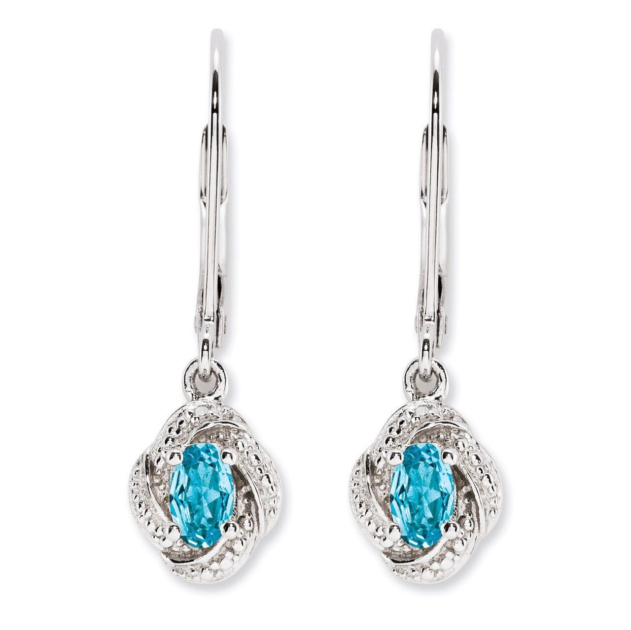 December Blue Topaz Earrings Sterling Silver Diamond QBE12DEC