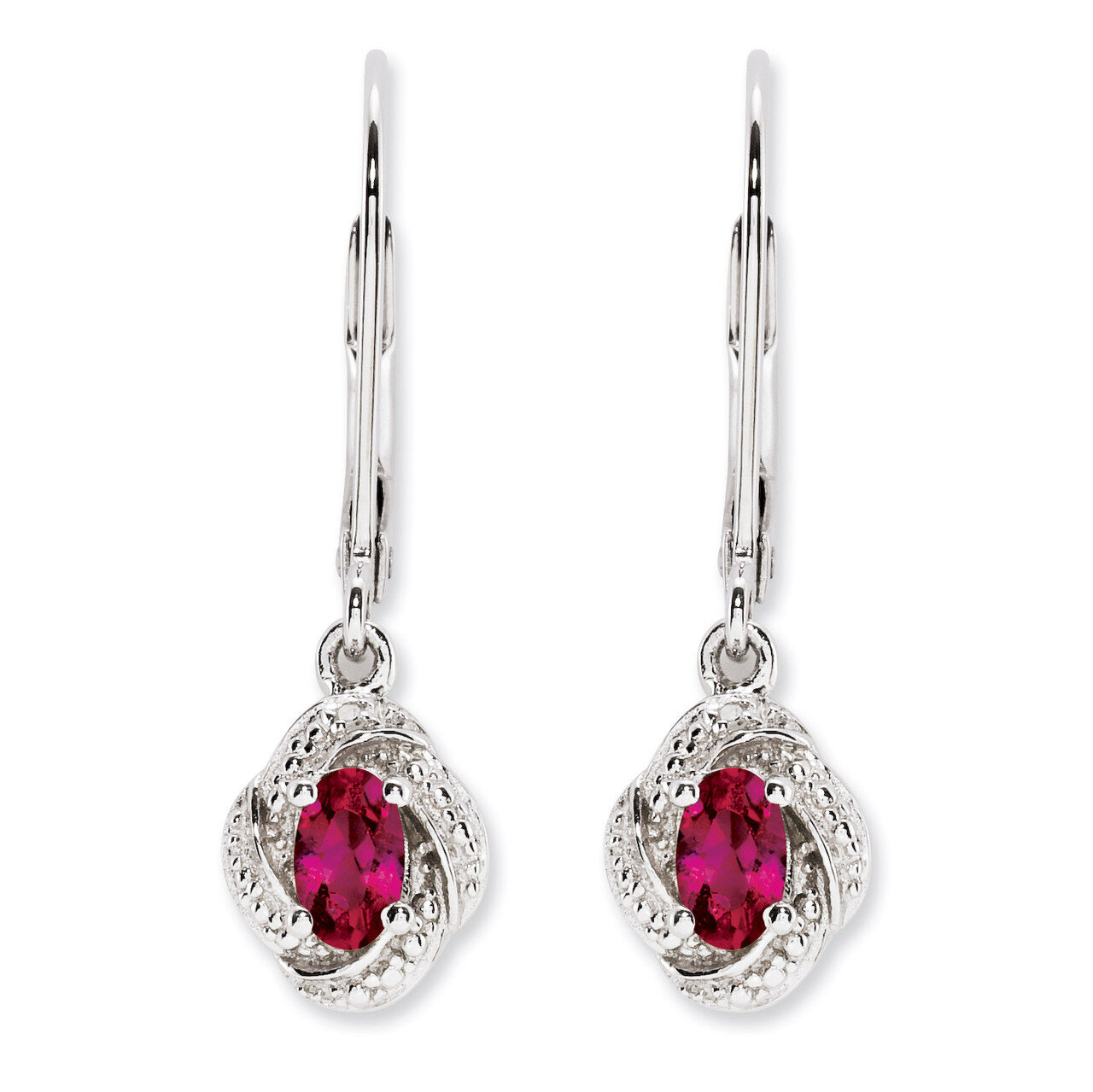 July Created Ruby Earrings Sterling Silver Diamond QBE12JUL, MPN: QBE12JUL, 886774187587