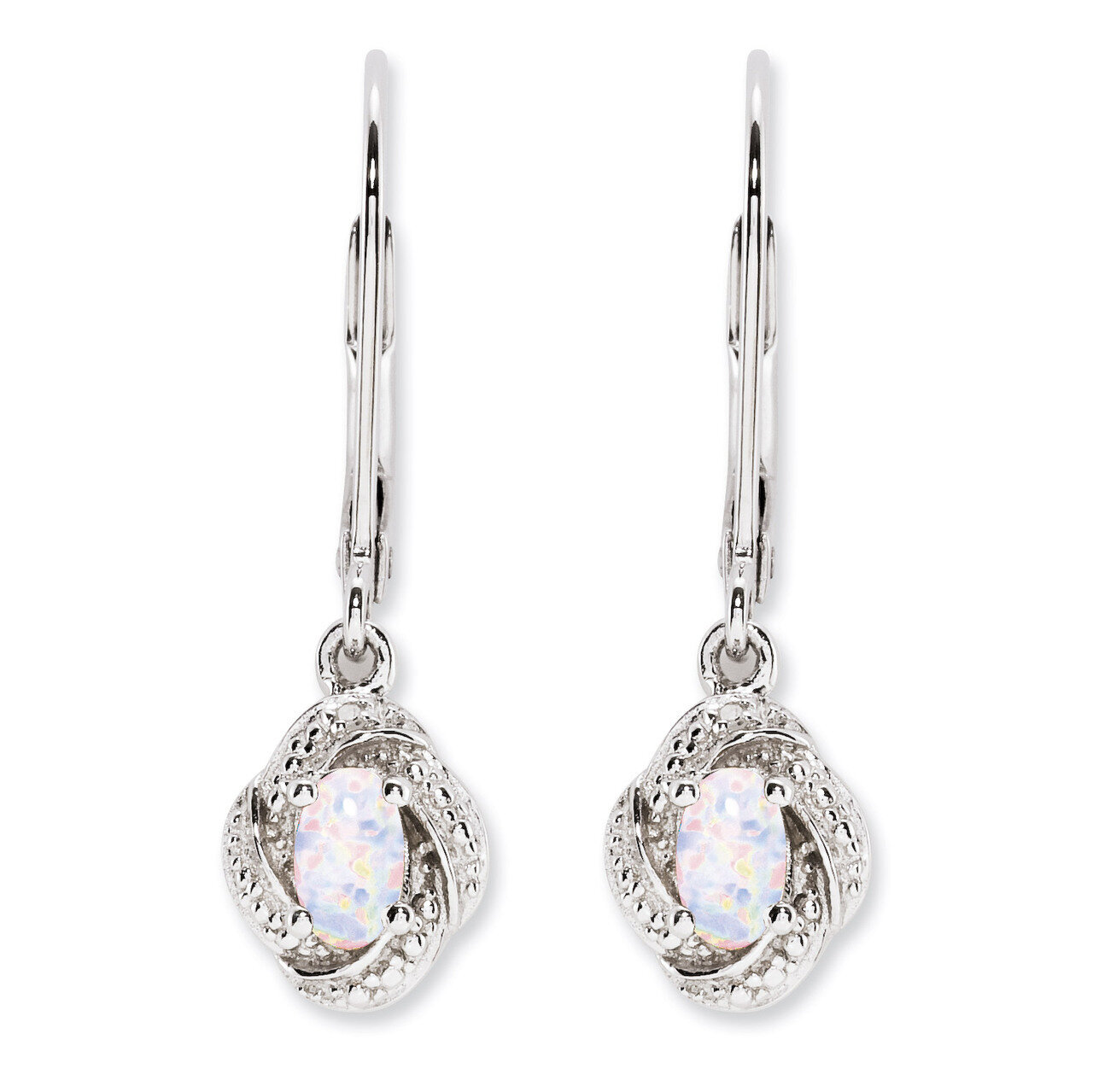 October Created Opal Earrings Sterling Silver Diamond QBE12OCT, MPN: QBE12OCT, 886774187600