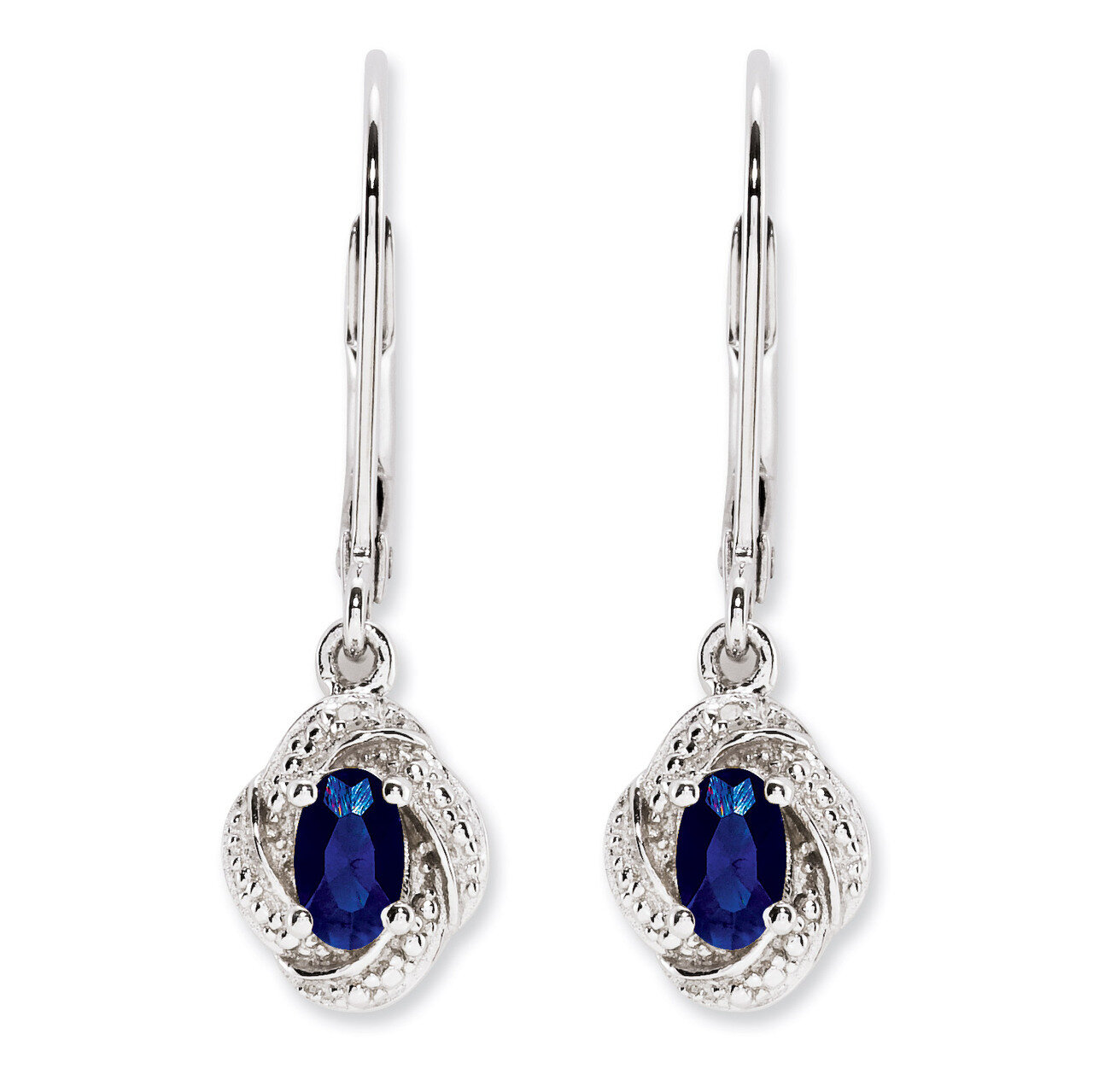 September Created Sapphire Earrings Sterling Silver Diamond QBE12SEP