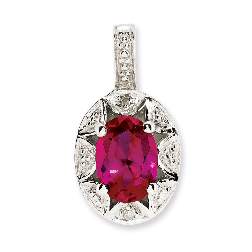 July Created Ruby Pendant Sterling Silver Diamond QBPD10JUL, MPN: QBPD10JUL, 883957431369