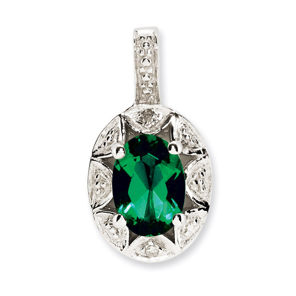 May Created Emerald Pendant Sterling Silver Diamond QBPD10MAY, MPN: QBPD10MAY, 883957396736