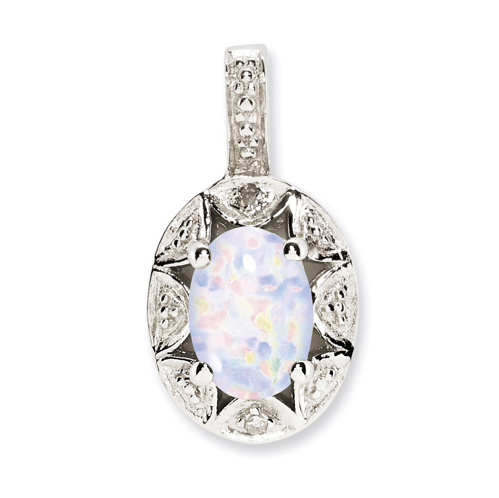 October Created Opal Pendant Sterling Silver Diamond QBPD10OCT, MPN: QBPD10OCT, 883957457673