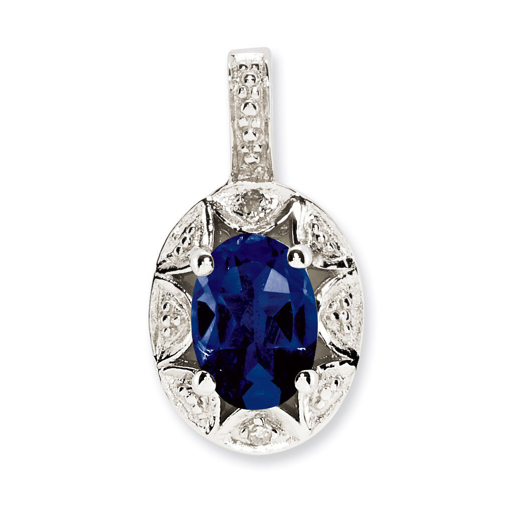 September Created Sapphire Pendant Sterling Silver Diamond QBPD10SEP, MPN: QBPD10SEP, 883957396743