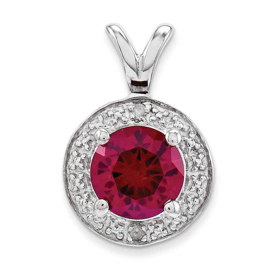 July Created Ruby Pendant Sterling Silver Diamond QBPD11JUL, MPN: QBPD11JUL, 883957353623