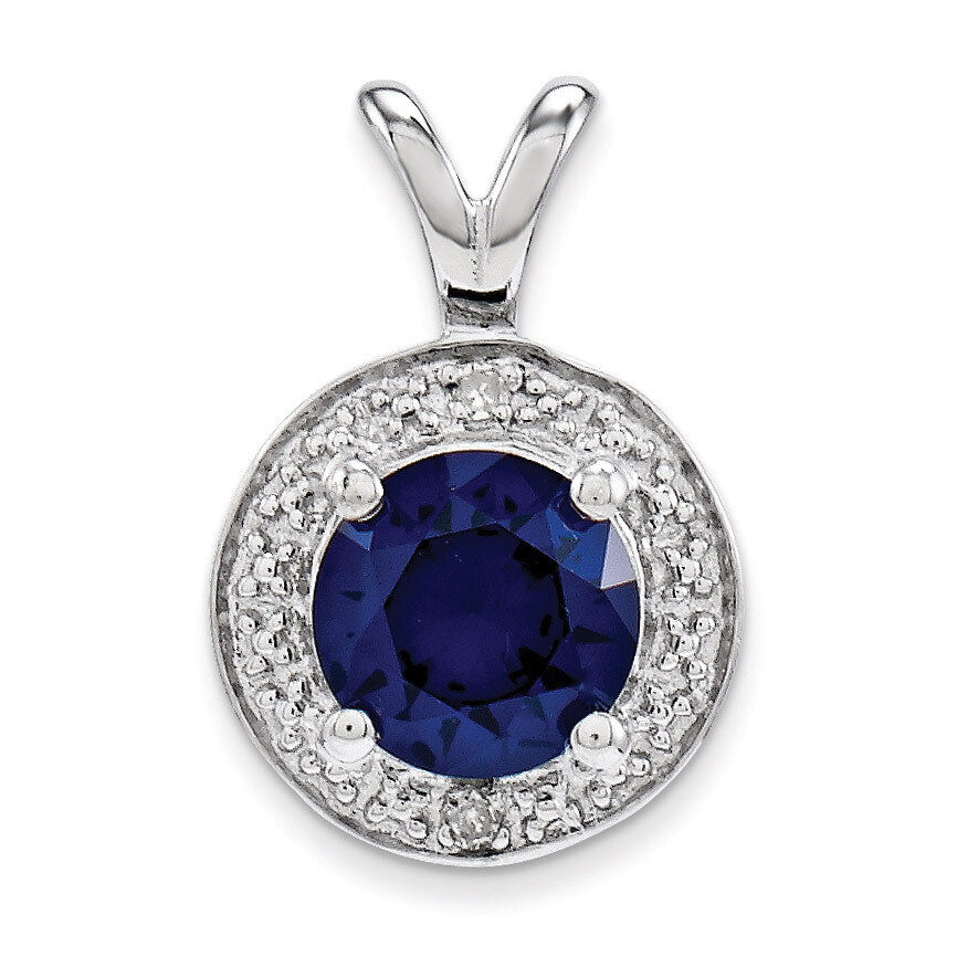 September Created Sapphire Pendant Sterling Silver Diamond QBPD11SEP, MPN: QBPD11SEP, 886774187631