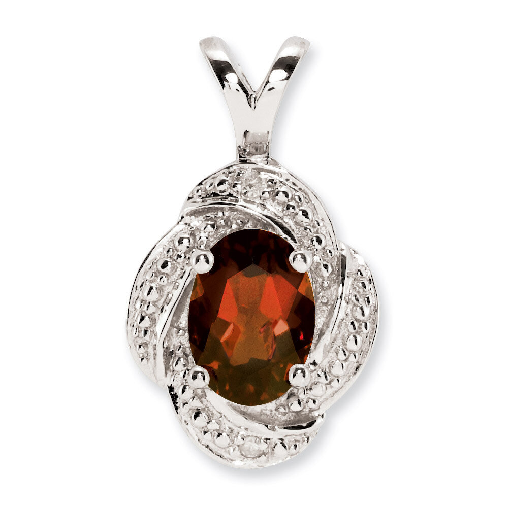 January Garnet Pendant Sterling Silver Diamond QBPD12JAN