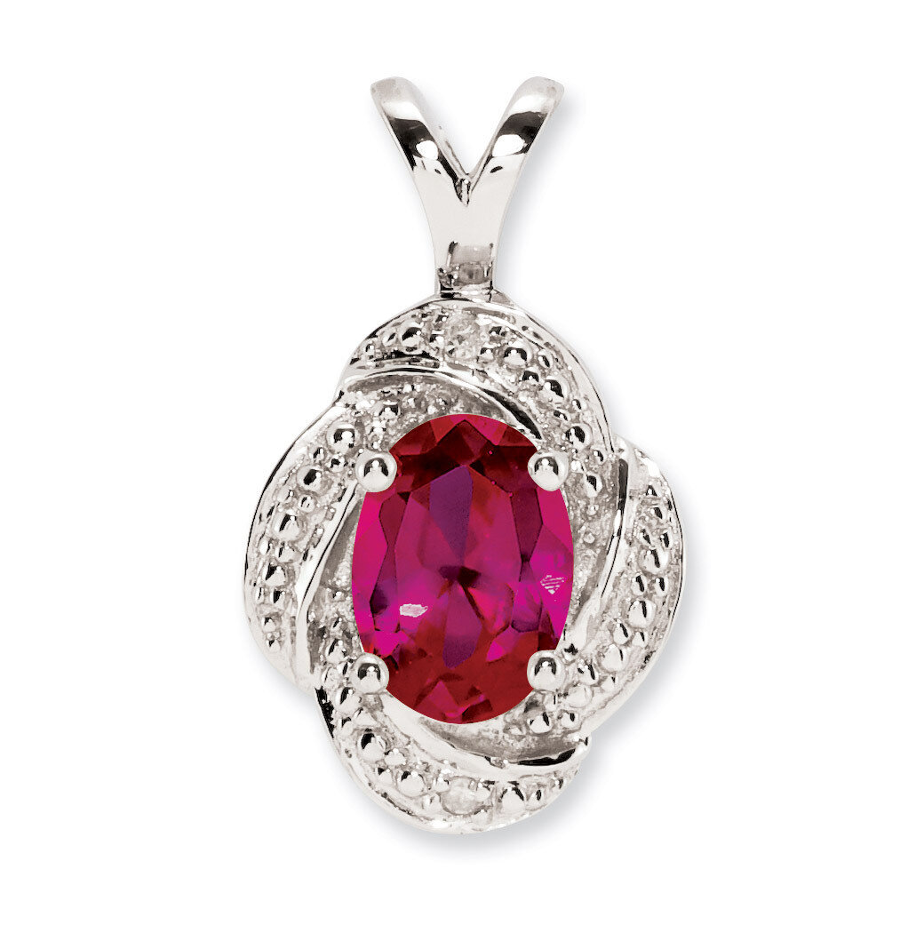 July Created Ruby Pendant Sterling Silver Diamond QBPD12JUL, MPN: QBPD12JUL, 883957478494