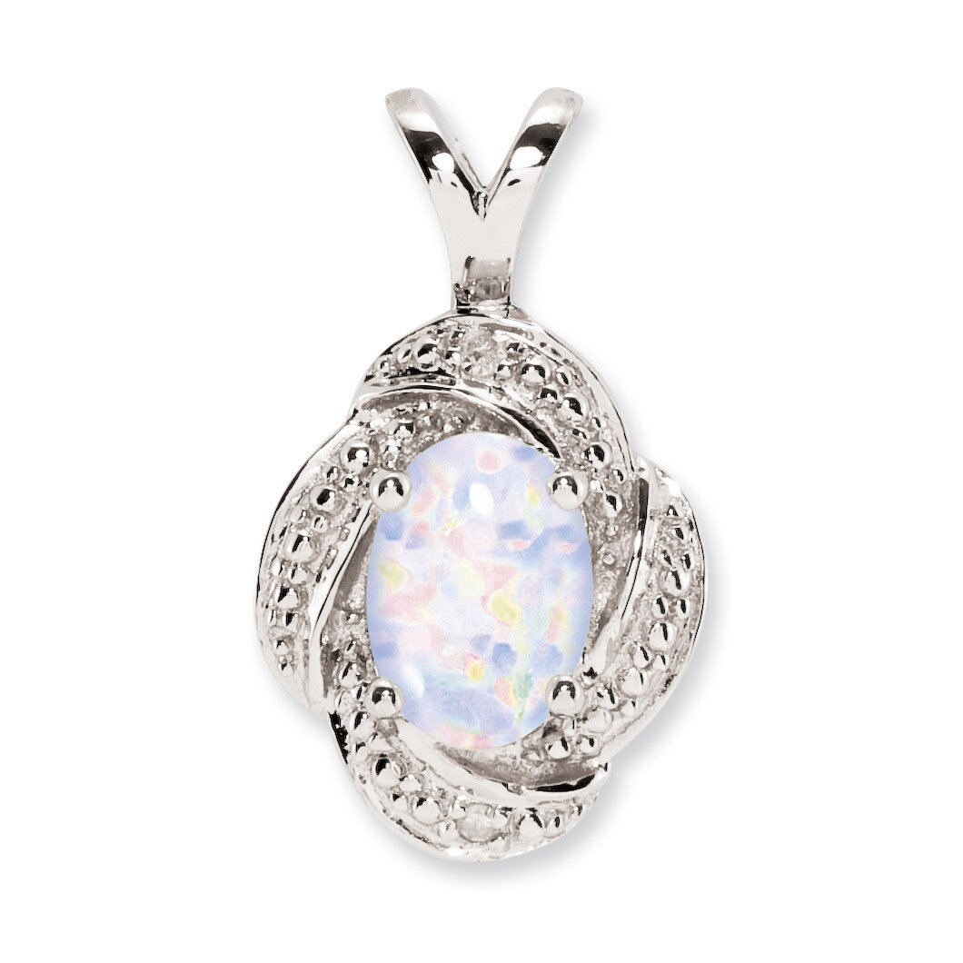October Created Opal Pendant Sterling Silver Diamond QBPD12OCT, MPN: QBPD12OCT, 883957532219