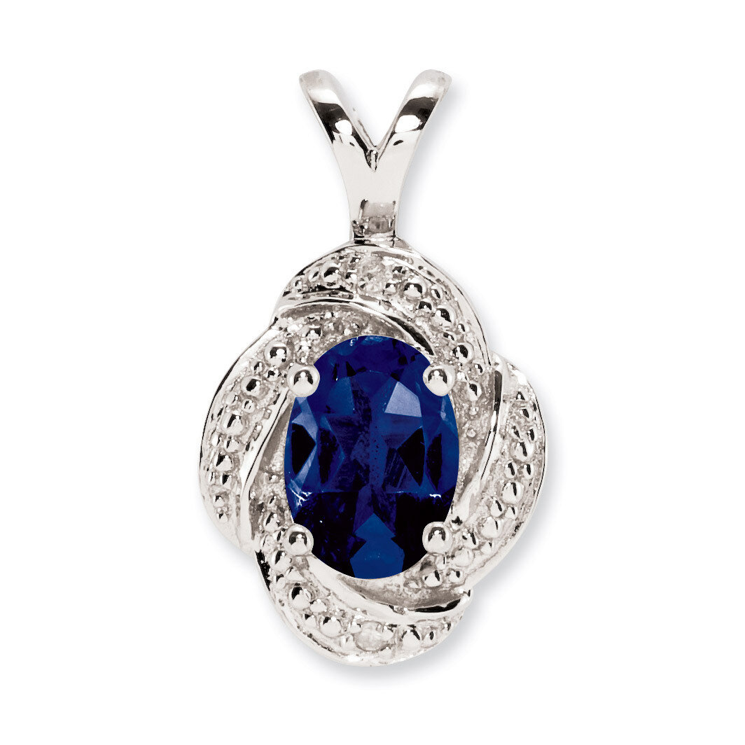 September Created Sapphire Pendant Sterling Silver Diamond QBPD12SEP, MPN: QBPD12SEP, 883957478500