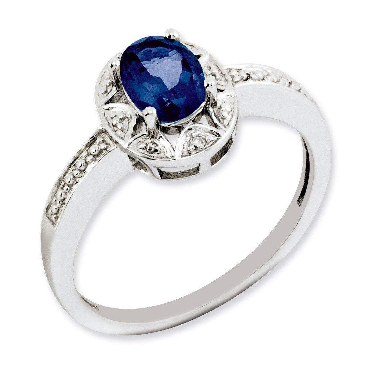 September Created Sapphire Ring Sterling Silver Diamond QBR10SEP