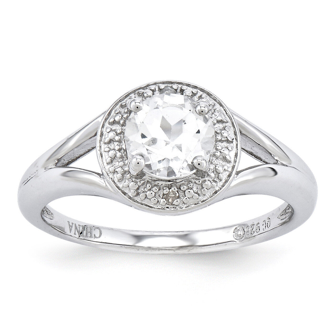 April White Topaz Ring Sterling Silver Diamond QBR11APR, MPN: QBR11APR, 886774188287