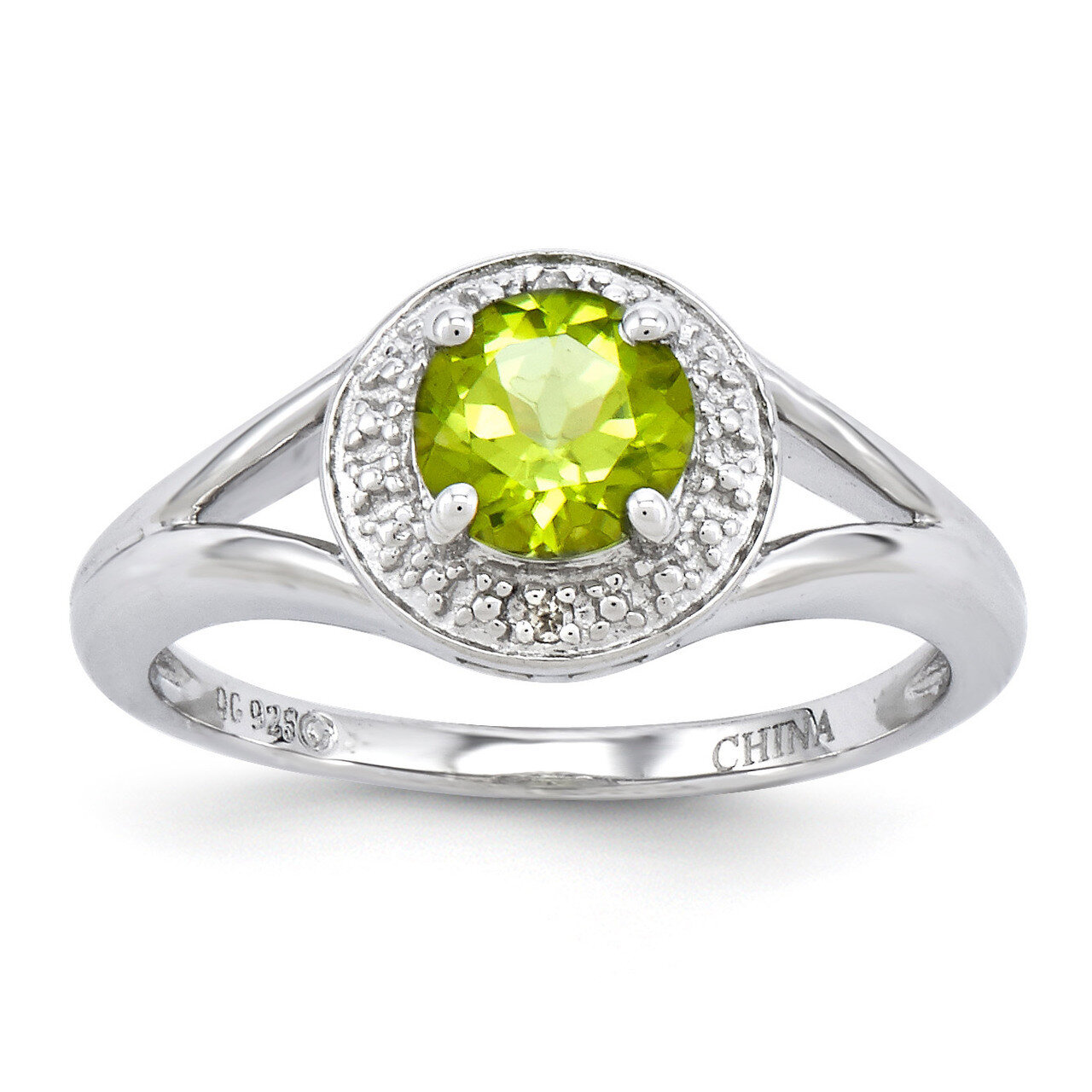 August Peridot Ring Sterling Silver Diamond QBR11AUG, MPN: QBR11AUG, 886774188362