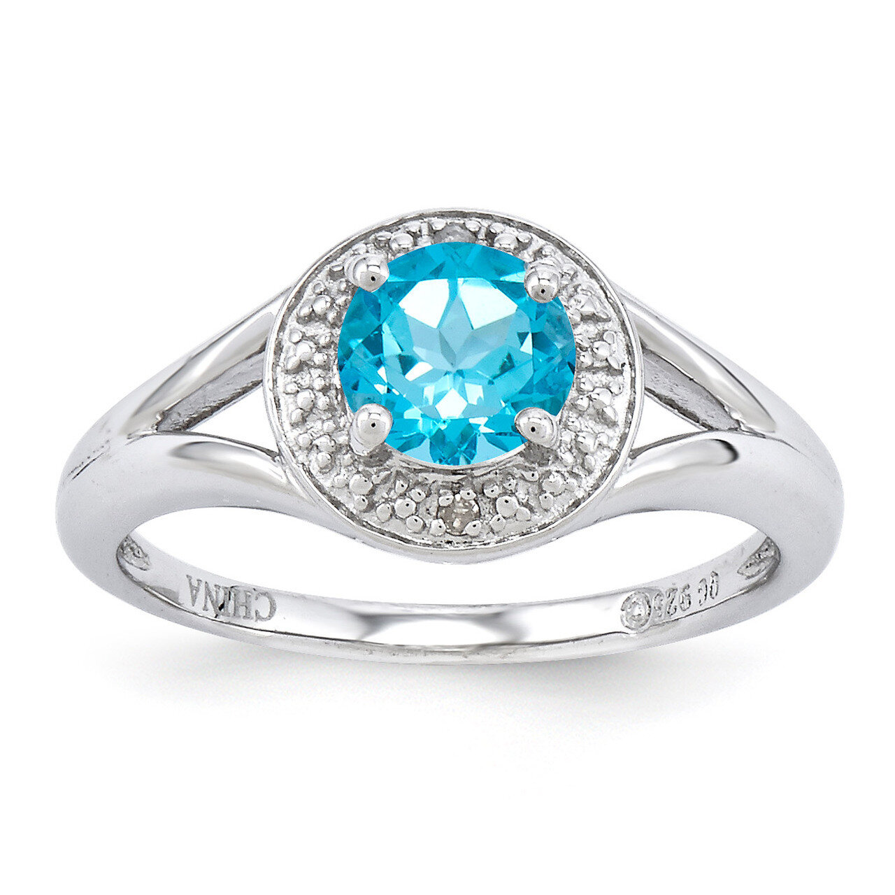 December Blue Topaz Ring Sterling Silver Diamond QBR11DEC, MPN: QBR11DEC, 886774188379