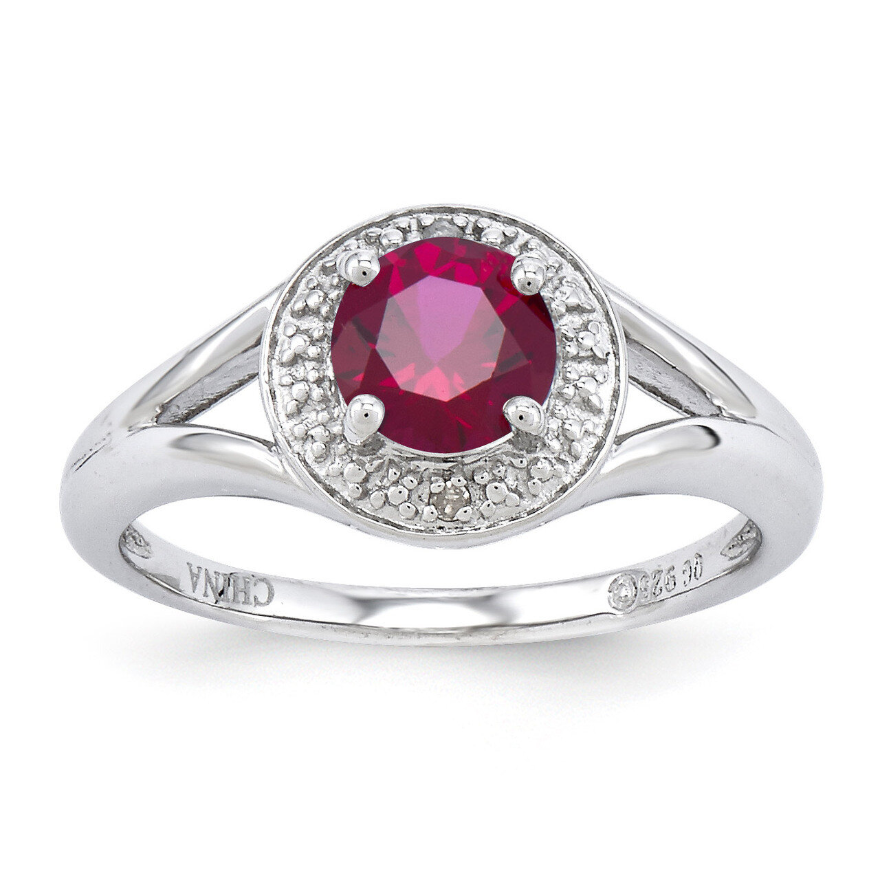 July Created Ruby Ring Sterling Silver Diamond QBR11JUL, MPN: QBR11JUL, 886774188560