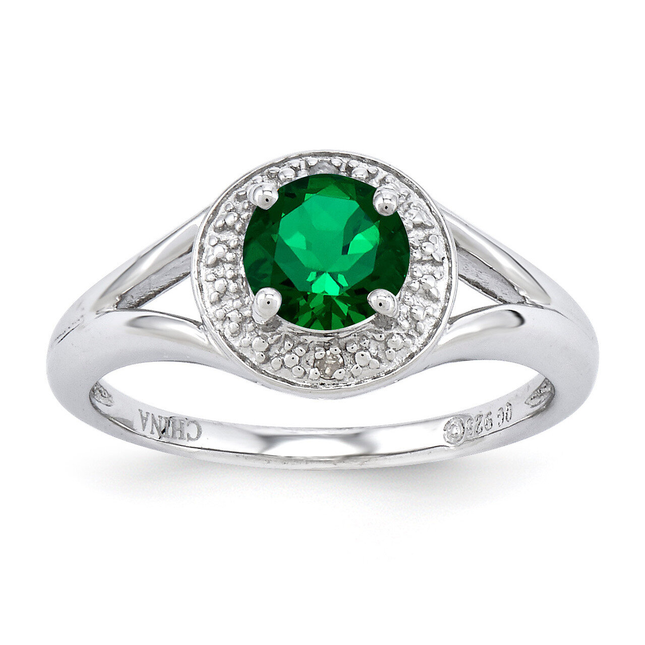 May Created Emerald Ring Sterling Silver Diamond QBR11MAY, MPN: QBR11MAY, 886774372600