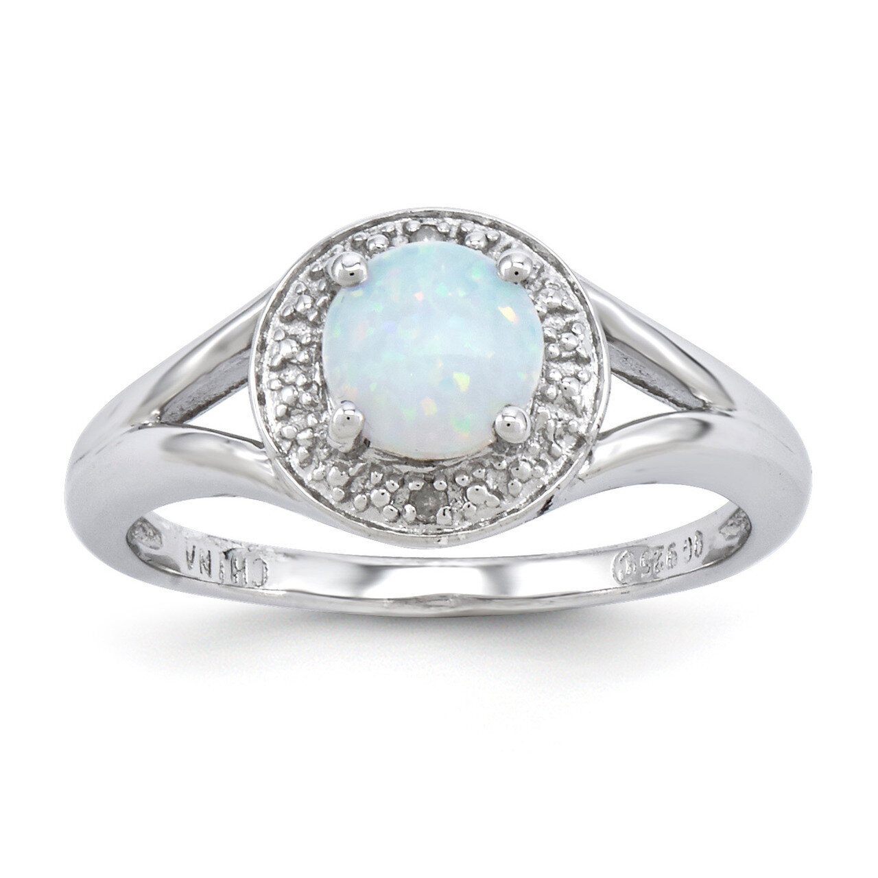 October Created Opal Ring Sterling Silver Diamond QBR11OCT