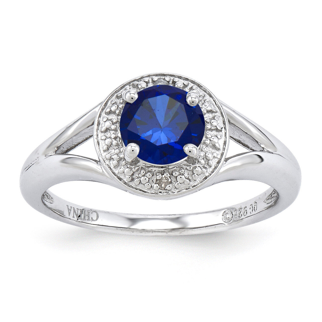 September Created Sapphire Ring Sterling Silver Diamond QBR11SEP