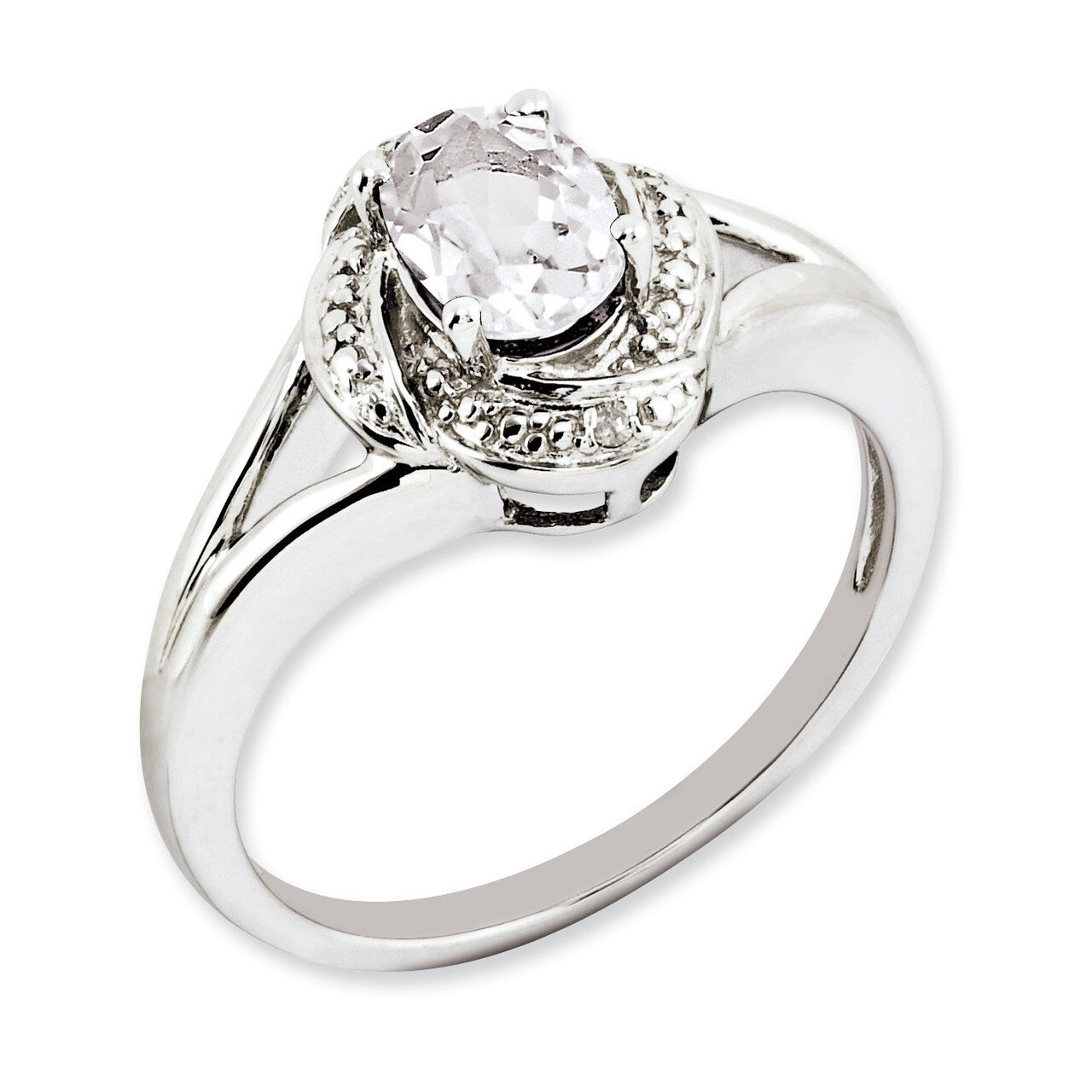 April White Topaz Ring Sterling Silver Diamond QBR12APR, MPN: QBR12APR, 886774188799