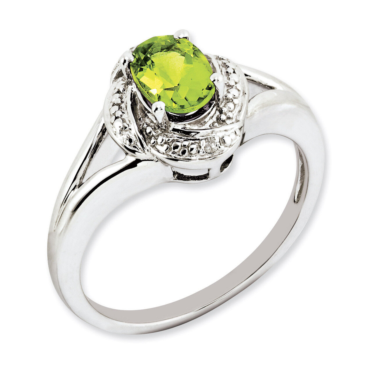 August Peridot Ring Sterling Silver Diamond QBR12AUG, MPN: QBR12AUG, 886774188850