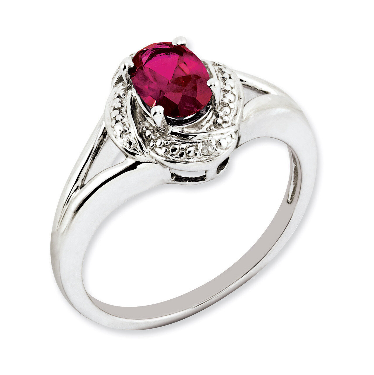 July Created Ruby Ring Sterling Silver Diamond QBR12JUL, MPN: QBR12JUL, 886774189116