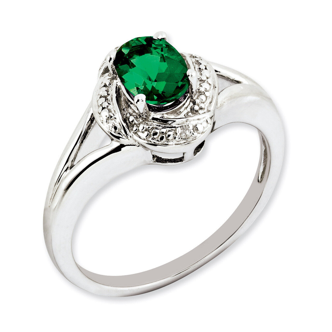 May Created Emerald Ring Sterling Silver Diamond QBR12MAY, MPN: QBR12MAY, 883957149240