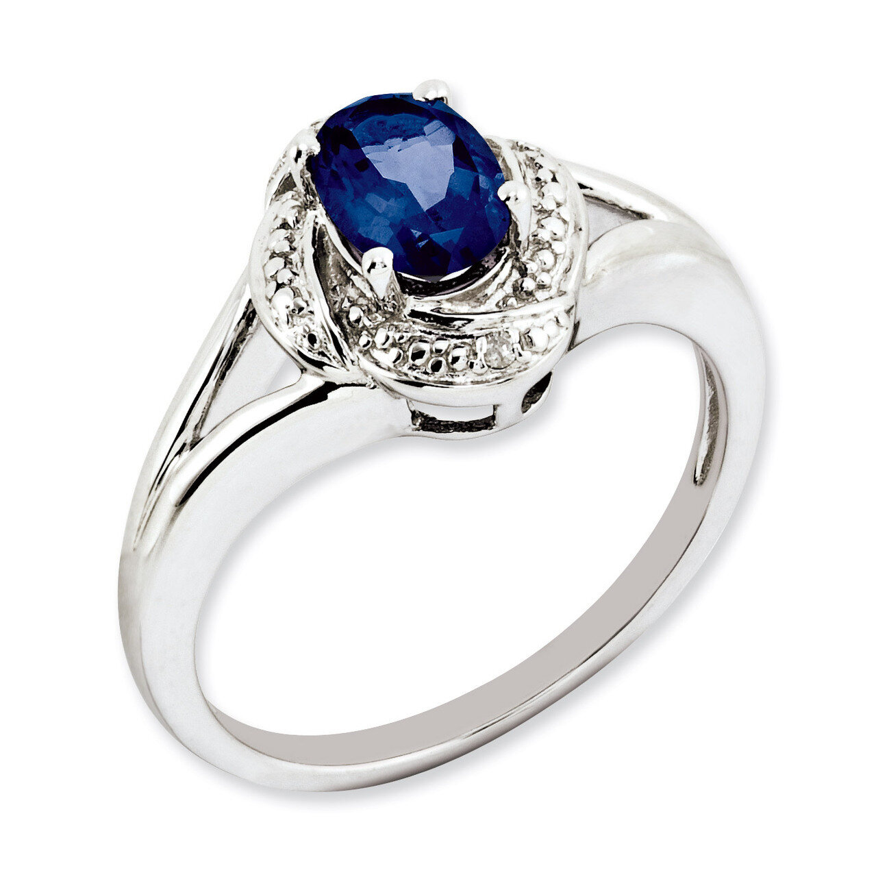 September Created Sapphire Ring Sterling Silver Diamond QBR12SEP