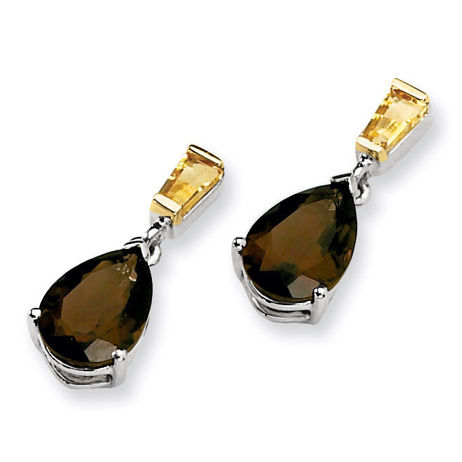 Smoky Quartz and Citrine Earrings Sterling Silver &amp; 14K Gold QE6074, MPN: QE6074, 685146725798
