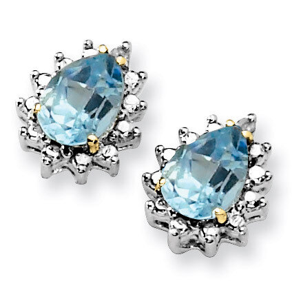 Sky Blue Topaz Diamond Earrings Sterling Silver & 14K Gold QE6080