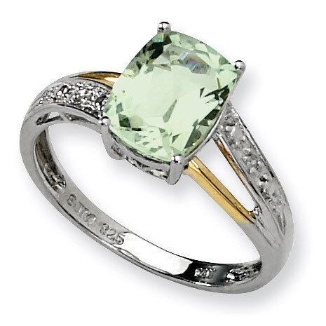 Green Quartz and Diamond Ring Sterling Silver &amp; 14K Gold QR2616