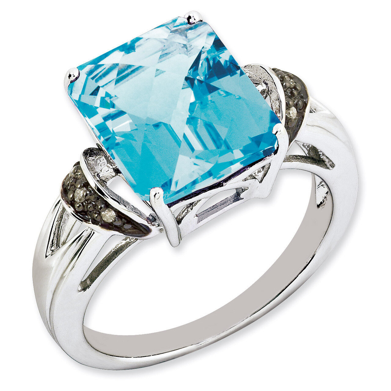 Swiss Blue Topaz & Diamond Ring Sterling Silver QR2871BT