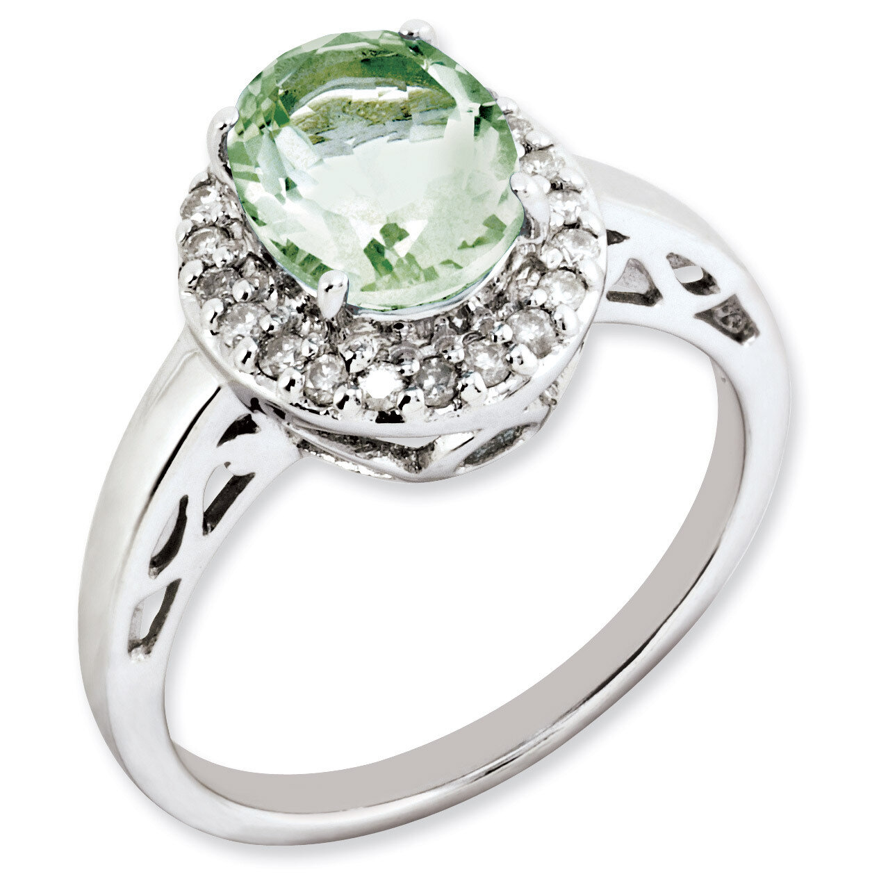 Oval Green Quartz &amp; Diamond Ring Sterling Silver QR2886AG, MPN: QR2886AG, 883957359847