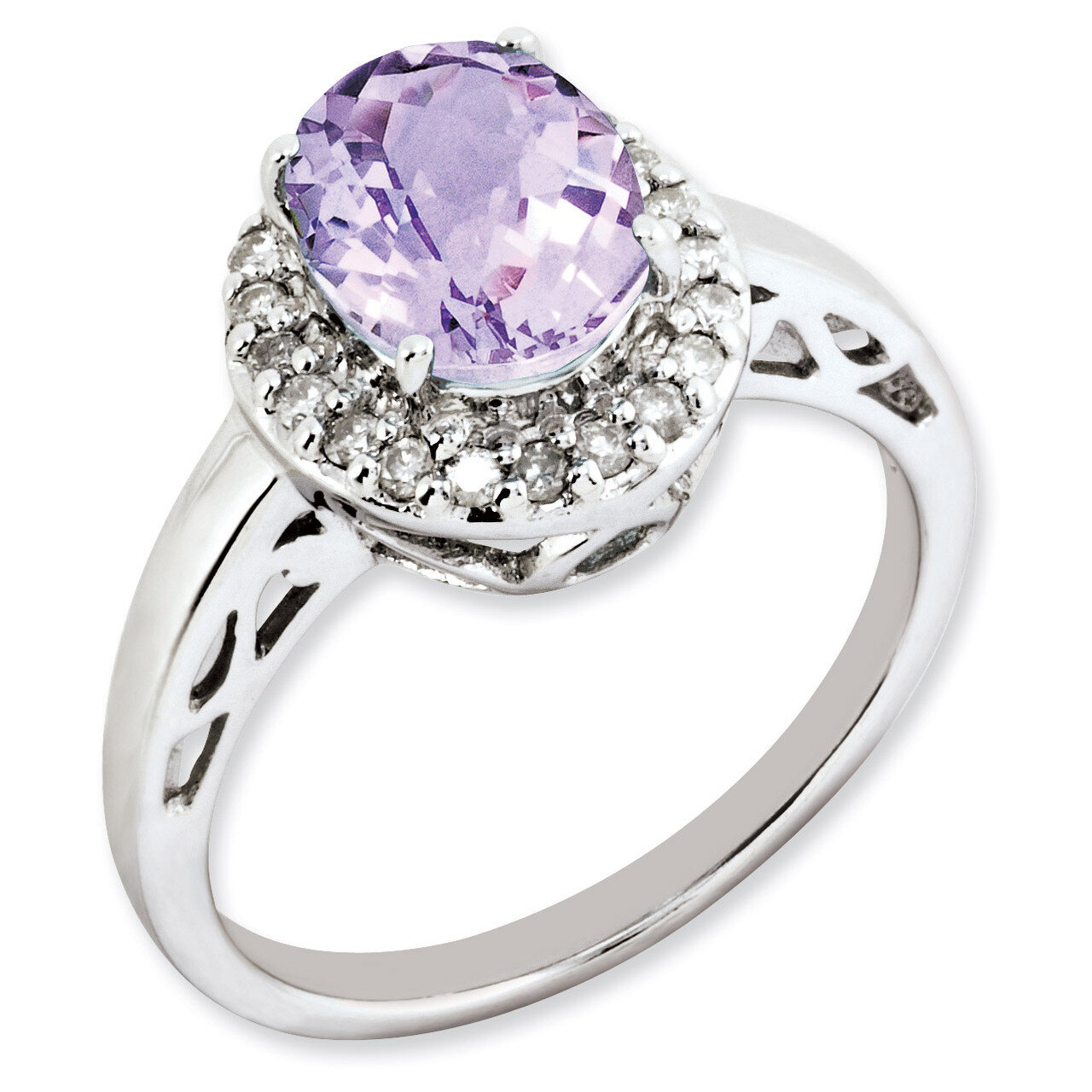 Oval Pink Quartz &amp; Diamond Ring Sterling Silver QR2886PQ, MPN: QR2886PQ, 883957402802