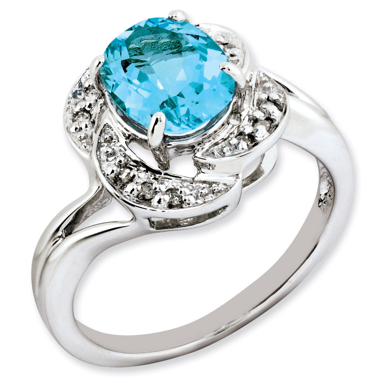 Light Swiss Blue Topaz &amp; Diamond Ring Sterling Silver QR2891LSBT, MPN: QR2891LSBT, 886774673790