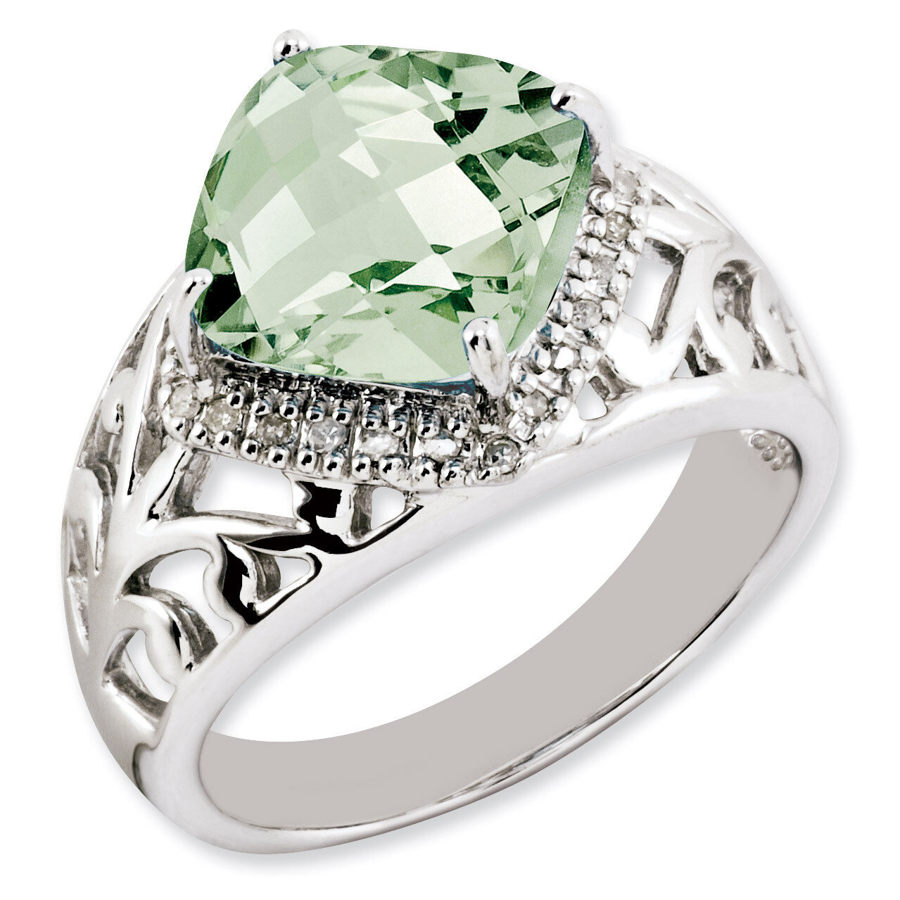 Green Quartz & Diamond Ring Sterling Silver QR2918AG
