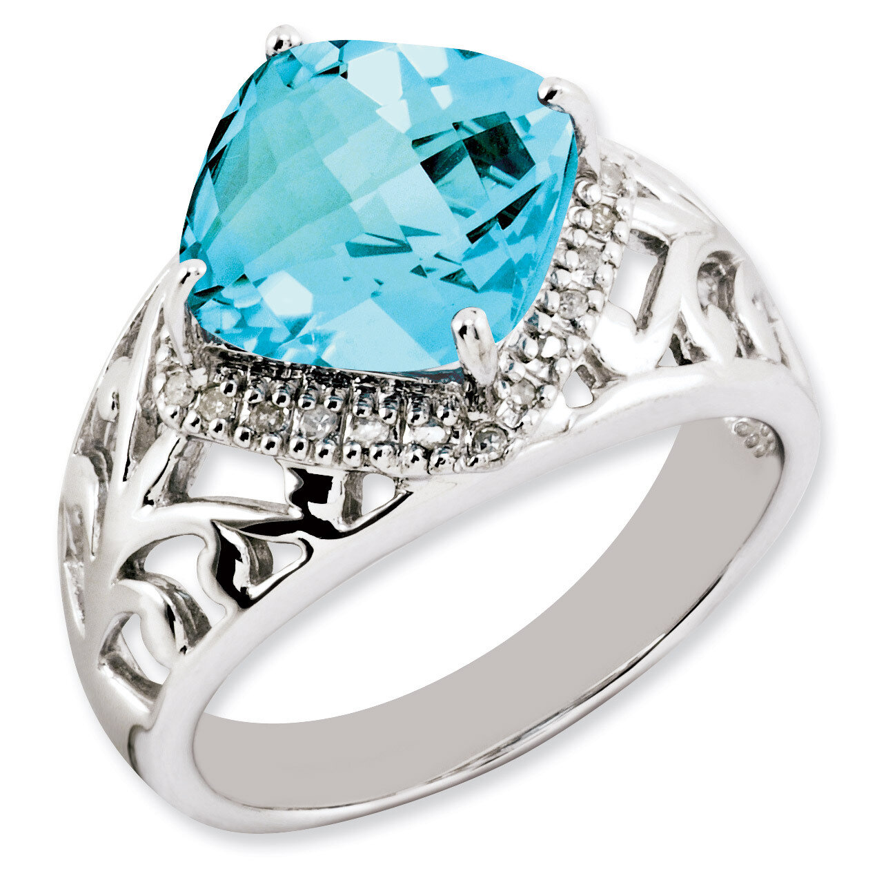 Blue Topaz & Diamond Ring Sterling Silver QR2918BT