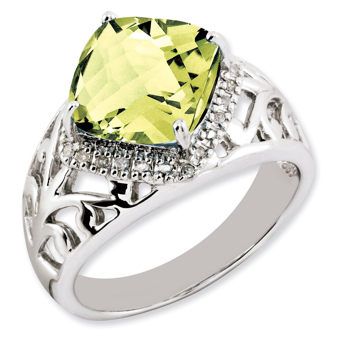 Lemon Quartz &amp; Diamond Ring Sterling Silver QR2918LQ, MPN: QR2918LQ, 883957213514