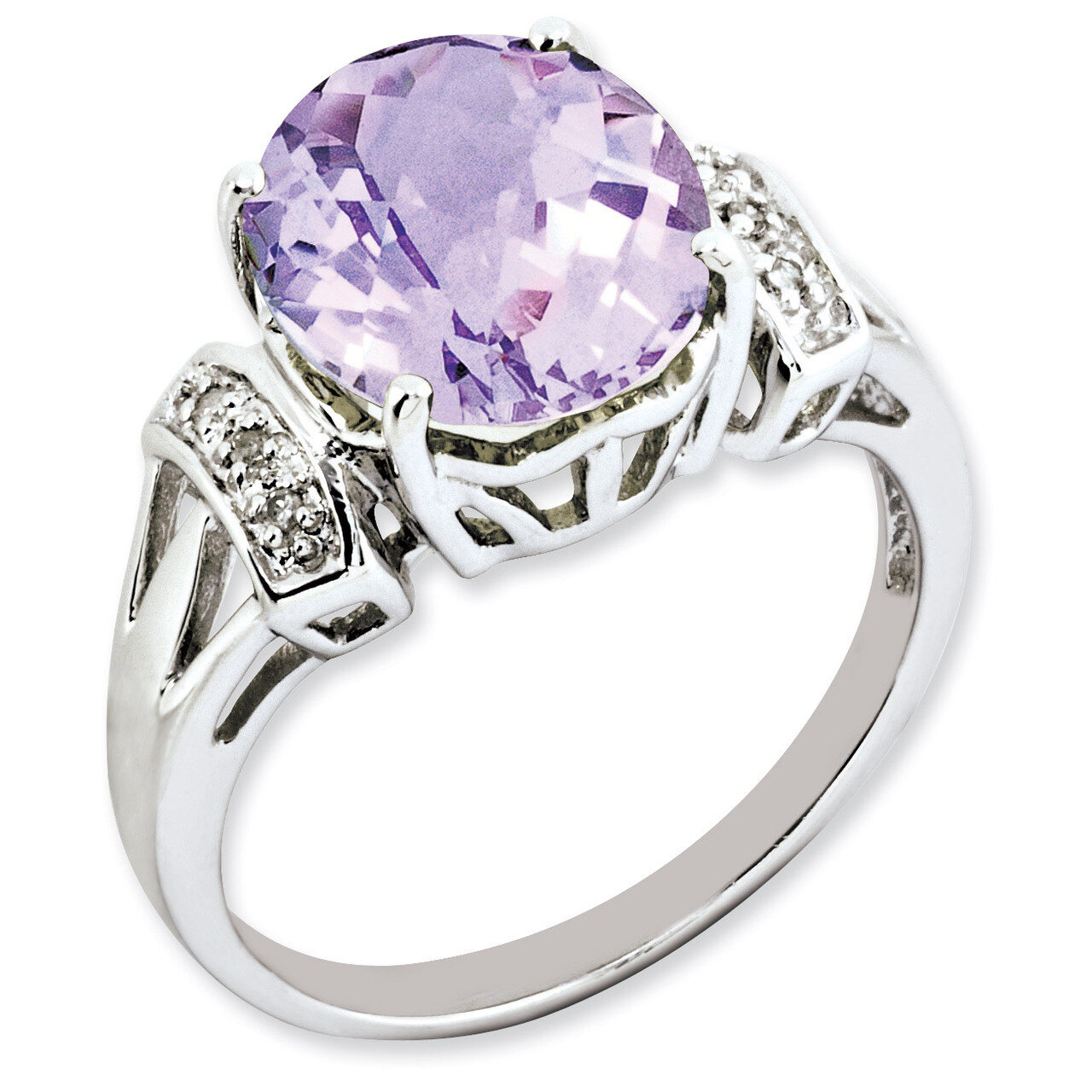 Oval Pink Quartz &amp; Diamond Ring Sterling Silver QR2922PQ, MPN: QR2922PQ, 883957360157