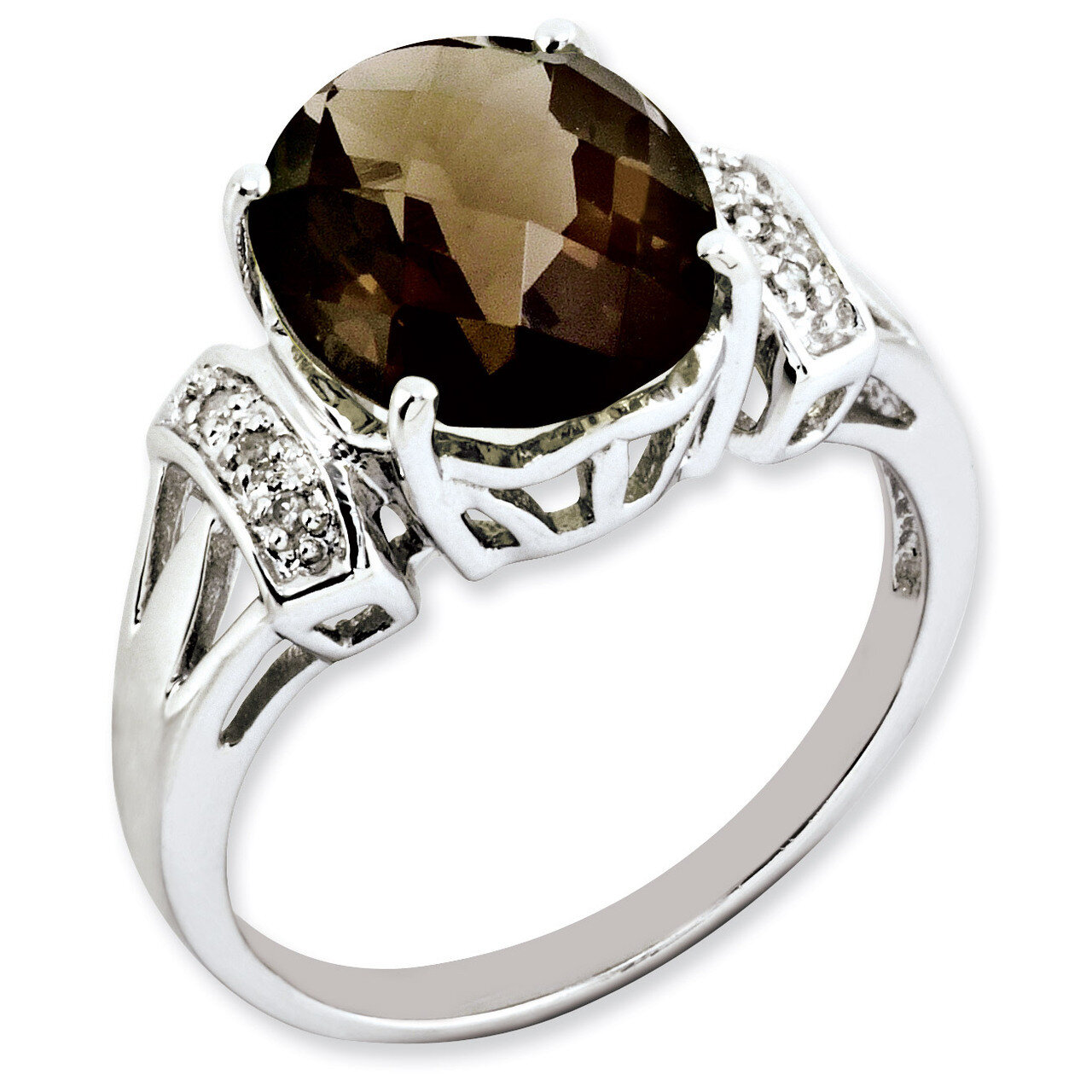 Smoky Quartz &amp; Diamond Ring Sterling Silver QR2922SQ, MPN: QR2922SQ, 883957612201